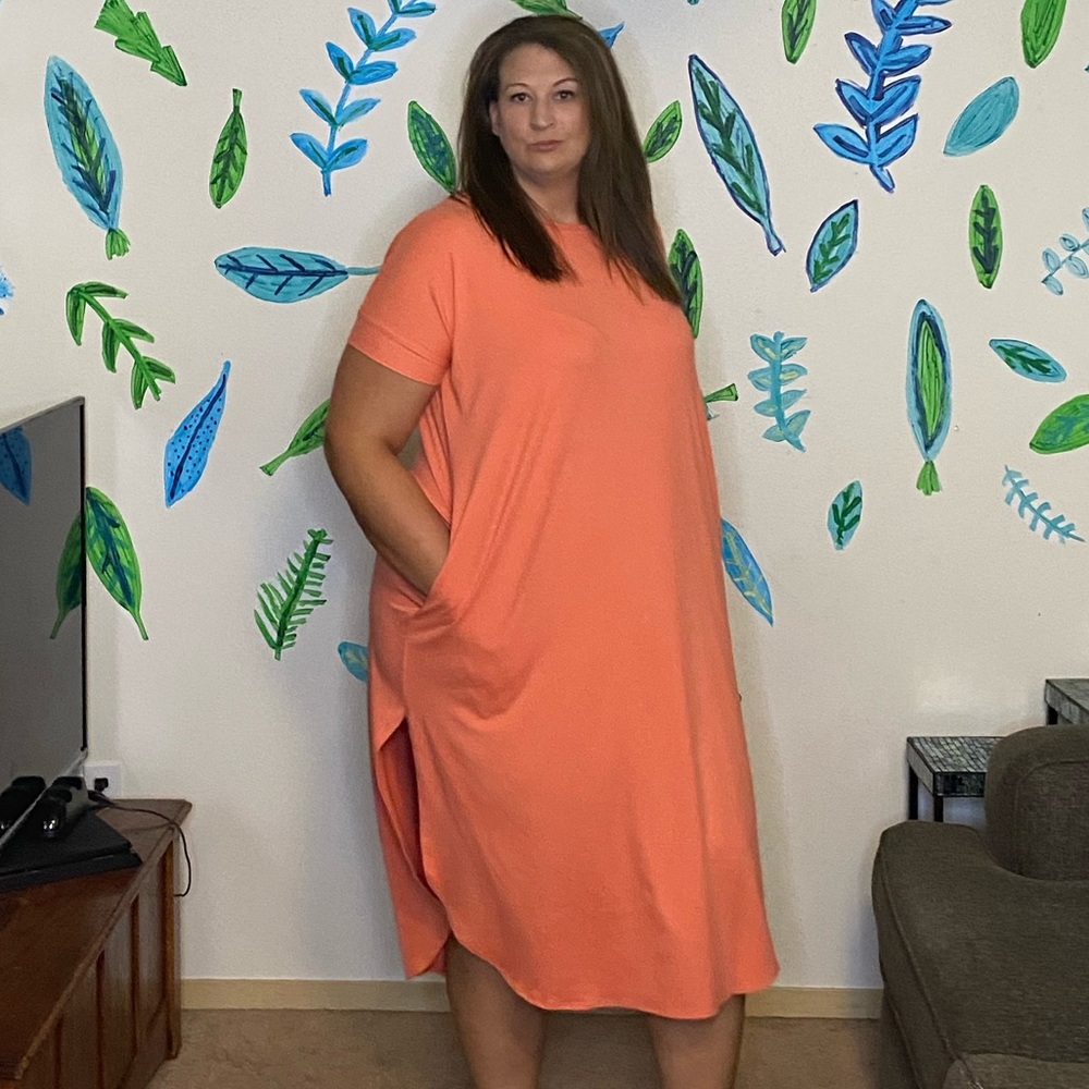 Coral High-Low Cuffed Sleeve Dress with Pockets